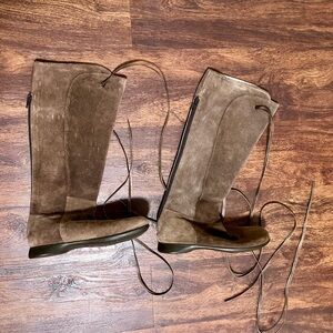 Camper Zip Up Boots with Wraparound Laces; Some Indentations on Suede